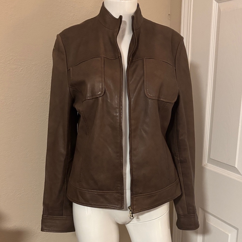 Tahari Brown Leather Jacket Sz. M